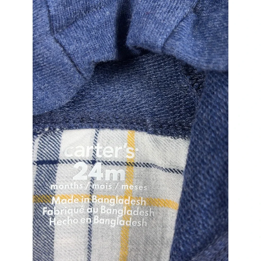 Carters Toddler Boy Plaid Flannel Hooded Button Down Shirt Navy White Yellow 24M